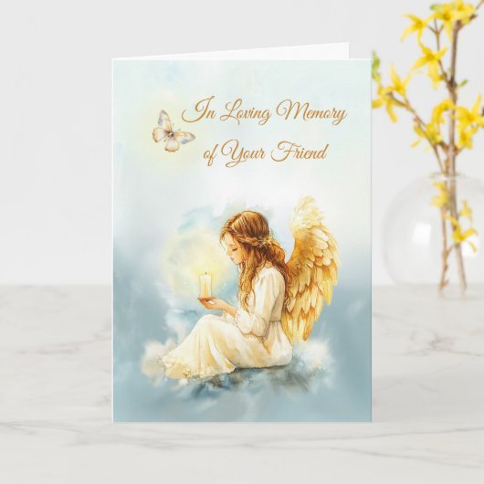 Verlies van sympathie Angel Candle Butterfly Kaart (Gele Bloem)