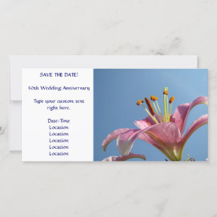 VERLOFSDATUM Kaart Roze Lelie Bloem Blauwe Lucht