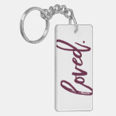 Verlokt. Burgundy Modern Trendy Script Typografie Sleutelhanger (Voorkant Links)