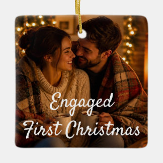 Verloofd Eerste Kerstmis Koppel Foto Robijn Keramisch Ornament