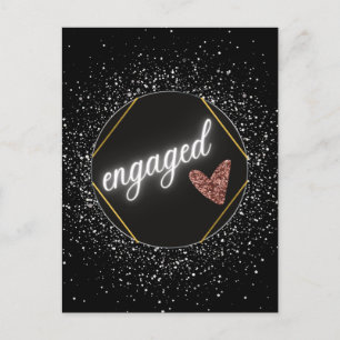 Verloofd Glam Zwart en Zilver     Briefkaart