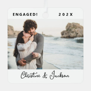 verloofd kerstfeest   Modern trendy paar foto ontm Metalen Ornament