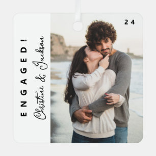 verloofd kerstfeest   Modern trendy paar foto ontm Metalen Ornament