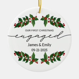 Verloofd kerstornament, eerste kerst keramisch ornament