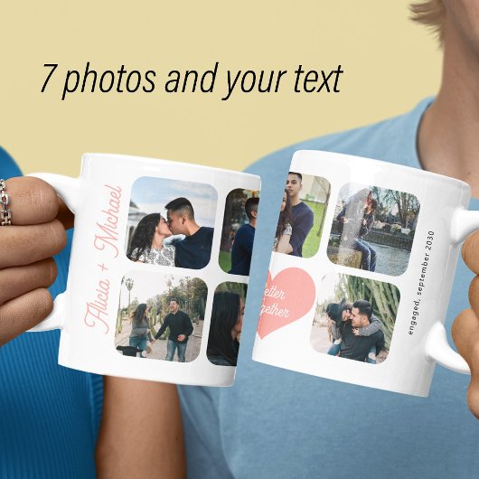 Verloofd koppel 7 foto collage beter samen koffiemok
