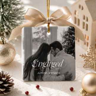 Verloofd Modern Zwart-Wit Minimalistische Foto Keramisch Ornament