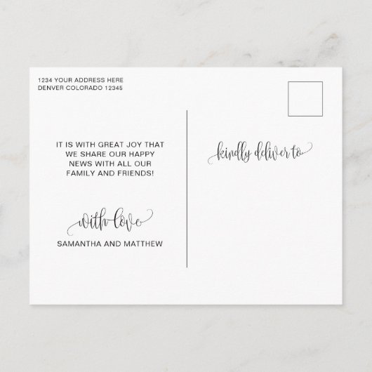 Verloofd Rond Logo Script, Verloving Aankondigingskaart (Achterkant)