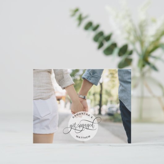 Verloofd Rond Logo Script, Verloving Aankondigingskaart (Staand voorkant)