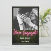 Verloofd Roze Neon Foto Verloofdmelding Kaart (Staand voorkant)
