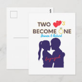 Verloofd Twee Harten Worden Een  Briefkaart (Voorkant / Achterkant)