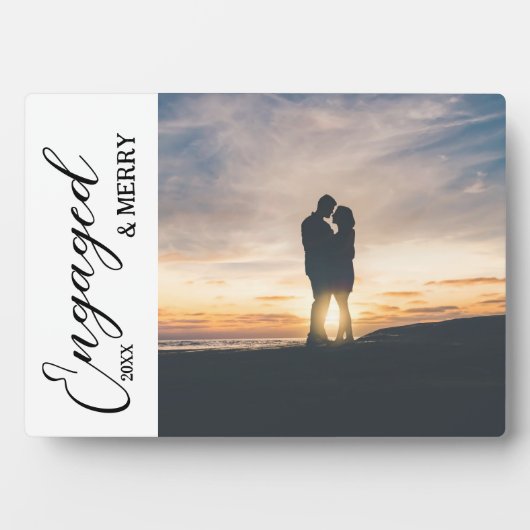 Verloofd & vrolijk paar foto fotoplaat (voorkant)