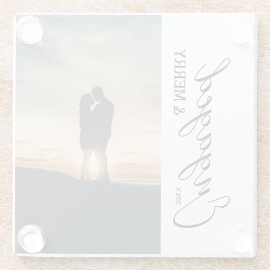 Verloofd & vrolijk paar foto glazen onderzetter (Achterkant)