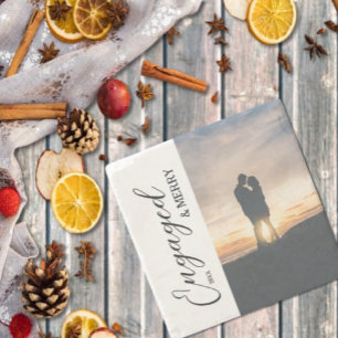 Verloofd & vrolijk paar foto stenen onderzetter