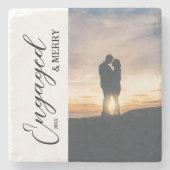 Verloofd & vrolijk paar foto stenen onderzetter (Voorkant)