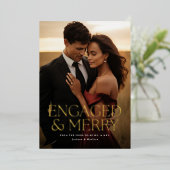 Verloofd & vrolijk vakantiefotokaart folie feestdagenkaart (Staand Voorkant)