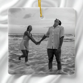Verloofd Zwart en Wit Eerste Kerst Foto Keramisch Ornament