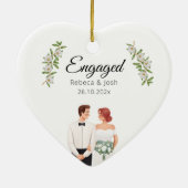 Verloofde Kerst Keepsake Greenery Trouwdatum Keramisch Ornament (Achterkant)