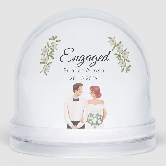 Verloofde Kerst Keepsake Greenery Trouwdatum Sneeuwbol (Voorkant)