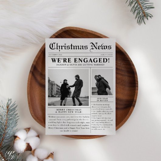 Verloofde krant kerstfoto feestdagenkaart