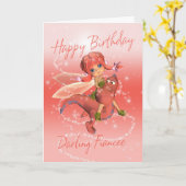 Verloofde Leuke Verjaardagskaart, roze draak met f Kaart (Gele Bloem)