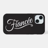 Verloofde wit op zwart iPhone 15 case (Achterkant horizontaal)