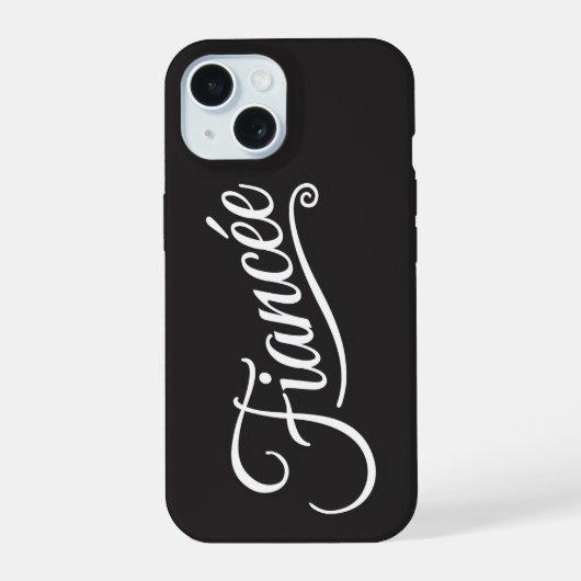 Verloofde wit op zwart iPhone 15 case (Achterkant)