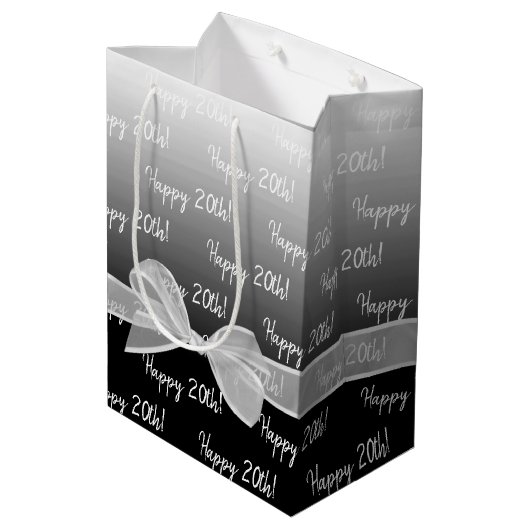Verloop 20e verjaardag Met Witte Strik Medium Cadeauzakje (Achterkant Gekanteld)