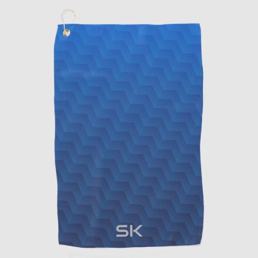 Verloop Blauw Chevron Monogram Golfhanddoek (Voorkant)