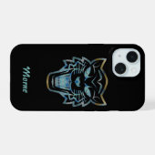 Verloop blauwe tijger silhouet monogram iPhone 15 case (Achterkant horizontaal)