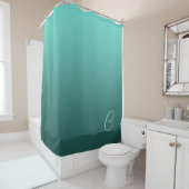 Verloop Blauwgroen groen met aangepast monogram Douchegordijn (In situ)