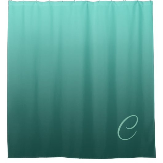 Verloop Blauwgroen groen met aangepast monogram Douchegordijn (Voorkant)