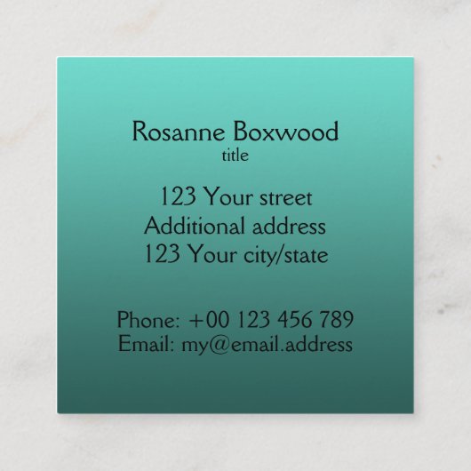 Verloop Één Blauwgroen Hallo van de Kleur met de T Vierkante Visitekaartje (Achterkant)