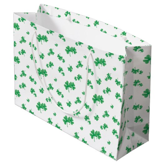 Verloop Groen Iers Klaverpatroon Large Cadeautasje (Achterkant Gekanteld)