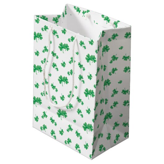 Verloop Groen Iers Klaverpatroon Medium Cadeauzakje (Achterkant Gekanteld)
