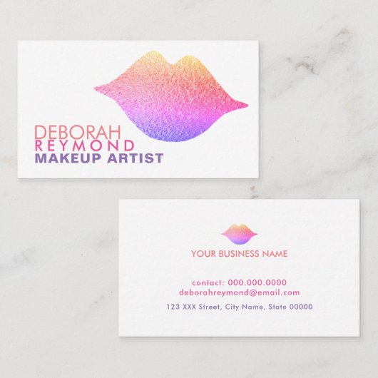 Verloop kleuren lippen schoonheid make-up wit visitekaartje (Voorkant / Achterkant)