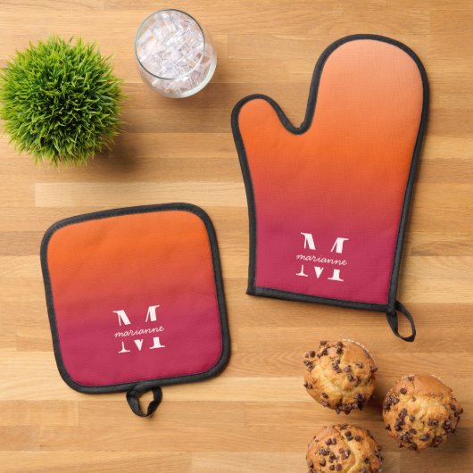 Verloop Monogram Naam Initiaal Gewoon Aangepast Ovenwant & Pannenlap Set (Top down)