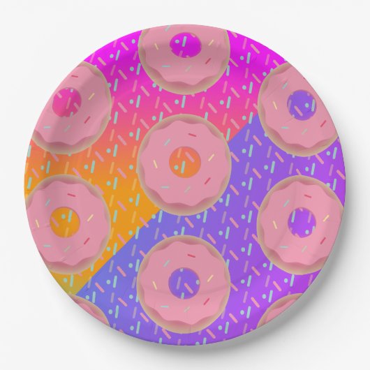 Verloop Neon en Spikkels Donut Feest Papieren Bordje (Voorkant)