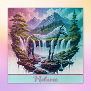 Verloop Pastelkleurig Paard Waterval Natuur Puzzel