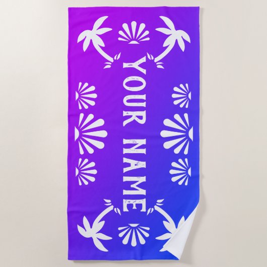 Verloop strand palmboom gepersonaliseerde naam strandlaken (Voorkant)