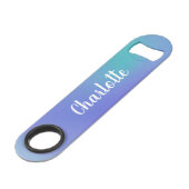 Verloop Teal Blauwe Aquarel Gepersonaliseerde Naam Speed Flessenopener (Voorkant Gekanteld)