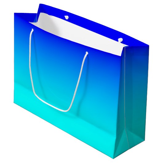 Verloop van aqua naar blauw groot cadeauzakje (Voorkant Gekanteld)