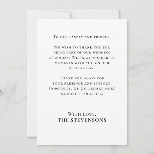 Verloop witte vervagen bruiloft bedankt kaart (Achterkant)