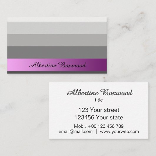 Verloop Zilver met Roze Banner Custom Text Visitekaartje (Voorkant / Achterkant)