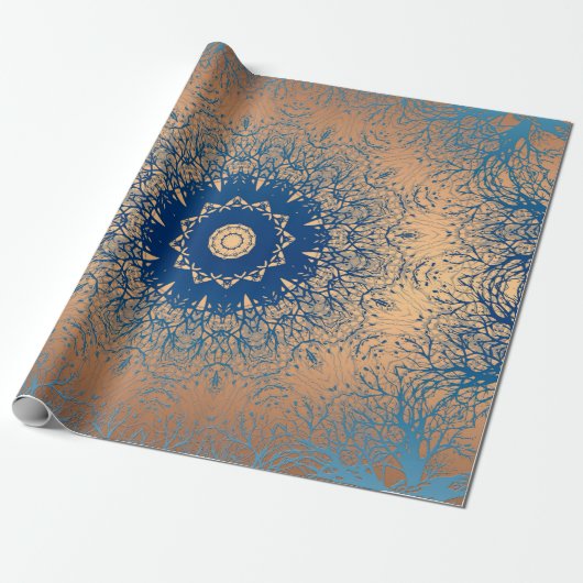Verloopbruine bronzen zijdevormig sierdeksel cadeaupapier (Uitgerold)