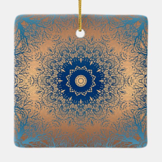 Verloopbruine bronzen zijdevormig sierdeksel keramisch ornament (Achterkant)