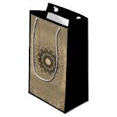 Verloopbruine bronzen zijdevormig sierdeksel klein cadeauzakje (Voorkant Gekanteld)