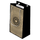 Verloopbruine bronzen zijdevormig sierdeksel klein cadeauzakje (Achterkant Gekanteld)