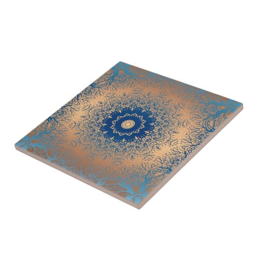 Verloopbruine bronzen zijdevormig sierdeksel tegeltje (Zijkant)