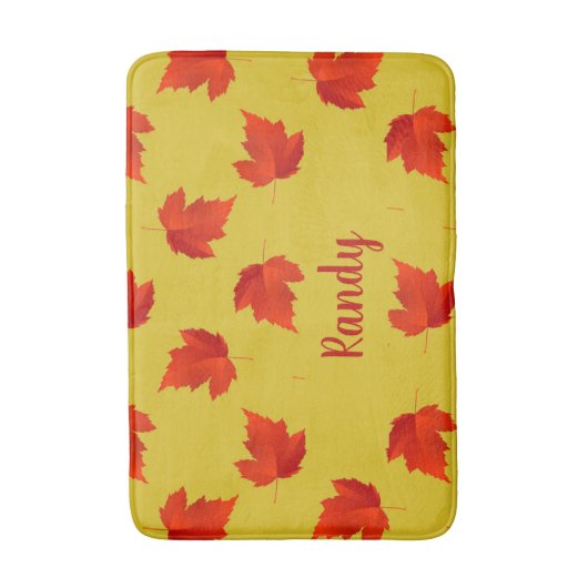 Verlooprode bladeren aangepaste naam geel badmat (Voorkant Verticaal)