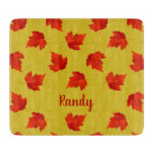 Verlooprode bladeren aangepaste naam geel snijplank (Voorkant)